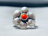 Signed Native American Navajo Coral Sterling Silver Flower Ring-Nativo Arts