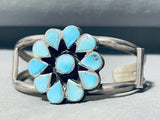 Gorgy!! Vintage Native American Zuni Turquoise Flower Sterling Silver Bracelet Old-Nativo Arts