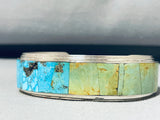 Awesome Native American Navajo Signed Inlay Pilot Mountain Royston Turquoise Silver Bracelet-Nativo Arts