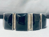 Incredible Vintage Native American Navajo Jet Sterling Silver Hinged Bracelet Signed-Nativo Arts