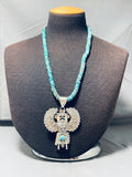 Magnificent Native American Navajo Blue Gem Turquoise Sterling Silver Kachina Necklace-Nativo Arts