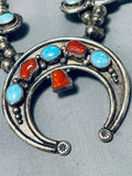 191 Grams Vintage Native American Navajo Turquoise Sterling Silver Squash Blossom Necklace-Nativo Arts
