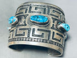One Of The Best Ever Vintage Native American Navajo Geomtric Sterling Silver Turquoise Bracelet-Nativo Arts