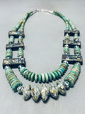 One Of Most Stellar Vintage Navajo Green Turquoise Sterling Silver Necklace-Nativo Arts
