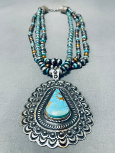 One Of The Best Vintage Native American Navajo Turquoise Sterling Silver Bead Necklace-Nativo Arts