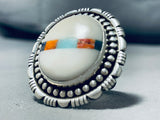 Native American Show-stopping Vintage Santo Domingo White Shell Sterling Silver Ring-Nativo Arts