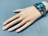 Rare Vintage Native American Navajo Red Moutnain Turquoise Mine Sterling Silver Bracelet Cuff-Nativo Arts