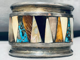 6.5 Inch Vintage Navajo Triangular Inlay Turquoise Sterling Silver Bracelet-Nativo Arts