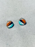 Marvelous Vintage Native American Zuni Blue Gem Turquoise Sterling Silver Earrings-Nativo Arts