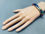 Rare Thicker Vintage Native American Navajo Turquoise Inlay Sterling Silver Bracelet-Nativo Arts