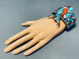 7 Inch Wrist Highly Intricate Kachina Turquoise inlay Sterling Silver Bracelet-Nativo Arts