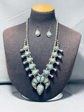Gasp! Vintage Native American Navajo Royston Turquoise Sterling Silver Squash Blossom Necklace-Nativo Arts
