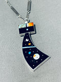 Eye-catching Native American Navajo Turquoise, Opal, Jet Sterling Silver Signed Kachina Necklace-Nativo Arts