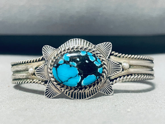 Signed Vintage Native American Hopi Blue Diamond Turquoise Sterling Silver Bracelet-Nativo Arts