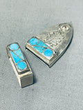 Very Old Vintage Native American Navajo Turquoise Inlay Sterling Silver Ranger Buckle Set-Nativo Arts