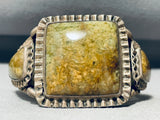 Very Early Huge Vintage Native American Navajo Olive Green Turquoise Sterling Silver Bracelet-Nativo Arts