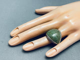 One Of The Best Vintage Native American Navajo Green Turquoise Inlay Sterling Silver Ring-Nativo Arts
