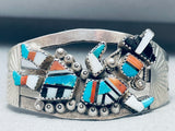 Huge Vintage Navajo Turquoise Kachina Inlay Sterling Silver Bracelet-Nativo Arts