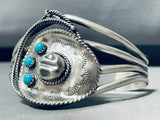 Oh The Intricacy! Native American Navajo Cowboy Hat Turquoise Sterling Silver Bracelet-Nativo Arts