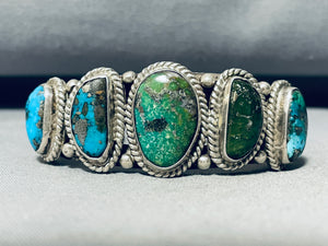 Very Rar Eolder Vintage Native American Navajo Green Turquoise Sterling Silver Bracelet-Nativo Arts