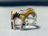 Horse!! Vintage Native American Navajo Inlay Tiger Eye Shell Jet Sterling Silver Horse Ring-Nativo Arts