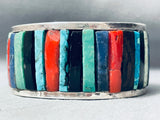 Native American 6 Inch Wrist Vintage Navajo Inlay Turquoise Sterling Silver Bracleet Cuff-Nativo Arts