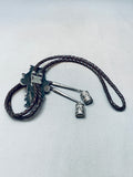 Huge One Of Best Vintage Native American Zuni Inlay Turquoise Sterling Silver Dance Bolo Tie-Nativo Arts