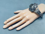 Highly Detailed Vintage Native American Navajo Chief Sterling Silver Flank Bracelet-Nativo Arts
