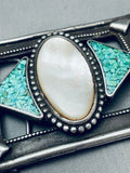 One Of The Most Unique Vintage Native American Navajo Turquoise Inlay Sterling Silver Buckle-Nativo Arts