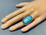 Sparkling Native American Navajo Blue Gem Turquoise Sterling Silver Ring-Nativo Arts