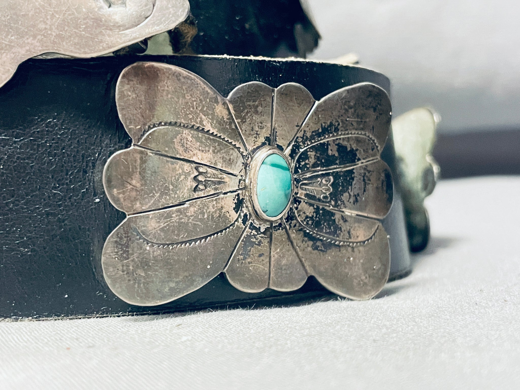 Silver and Turquoise Flower Concho