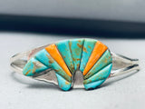 Green Turquoise Bear Inlay Native American Navajo Sterling Silver Bracelet Cuff-Nativo Arts