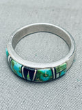 Size 13.5 Rare Vintage Native American Navajo Green Turquoise Inlay Sterling Silver Ring-Nativo Arts