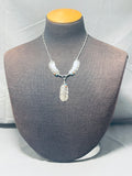 Signed Vintage Native American Navajo Long Feather Sterling Silver Turquoise Necklace-Nativo Arts
