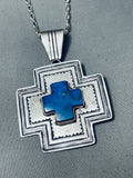 Rare Vintage Native American Navajo Lapis Cross Sterling Silver Necklace