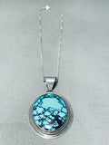 Brilliant Vintage Native American Navajo Signed Spiderweb Turquoise Sterling Silver Necklace-Nativo Arts