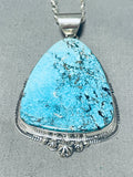 Signed Native American Navajo Spiderweb Turquoise Sterling Silver Necklace-Nativo Arts
