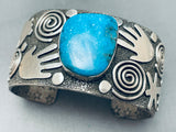 Al Sanchez Vintage Native American Navajo Turquoiuse Sterling Silver Petroglyph Bracelet-Nativo Arts
