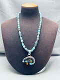 Space Bear Native American Navajo Turquoise Inlay Sterling Silver Necklace-Nativo Arts