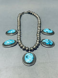 Captivating Vintage Native American Navajo 5 Bisbee Turquoise Sterling Silver Necklace-Nativo Arts
