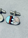 Tremendous Vintage Native American Navajo Blue Gem Turquosie Sterling Silver Cufflinks-Nativo Arts