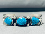 Superior Vintage Native American Navajo Carico Lake Turquoise Sterling Silver Bracelet-Nativo Arts