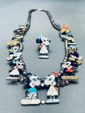 Mickey Mouse Vintagew Native American Zuni Turquoise Sterling Silver Squash Blossom Necklace-Nativo Arts