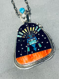 Outspace Vintage Native American Navajo Turquoise Inlay Sterling Silver Kachina Necklace-Nativo Arts