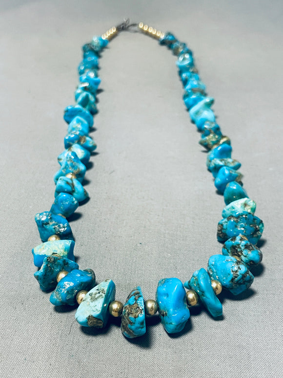 Native American Mesmerizing Vintage Santo Domingo Turquoise Gold Filled Necklace-Nativo Arts