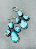 Chunky Vintage Native American Navajo Carico Lake Turquoise Cross Sterling Silver Earrings-Nativo Arts