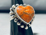 Charming Vintage Native American Navajo Spiny Heart Sterling Silver Large Ring-Nativo Arts