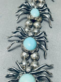 Gasp! Spider Vintage Navajo Turquoise Sterling Silver Squash Blossom Necklace-Nativo Arts