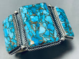 Radiant Native American Navajo 3 Spiderweb Turquoise Sterling Silver Colossal Bracelet-Nativo Arts