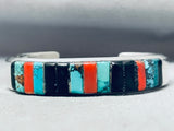 Detailed Vintage Native American Navajo 6.5 Inch Wrist Sterling Silver Inlay Bracelet-Nativo Arts